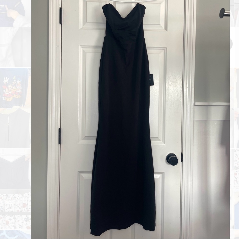NWT Lulu's Iconic Arrival Black Strapless Bustier Mermaid Maxi Evening Gown